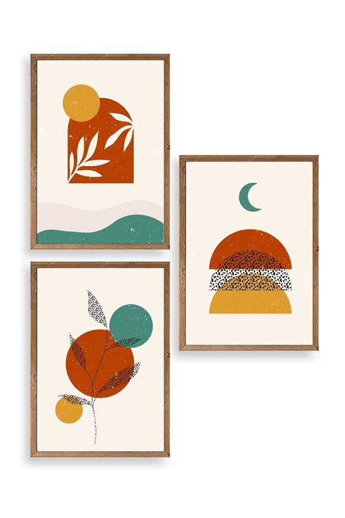 Manzara Üçlü Ahşap Çerçeveli Tablo 17 x 23