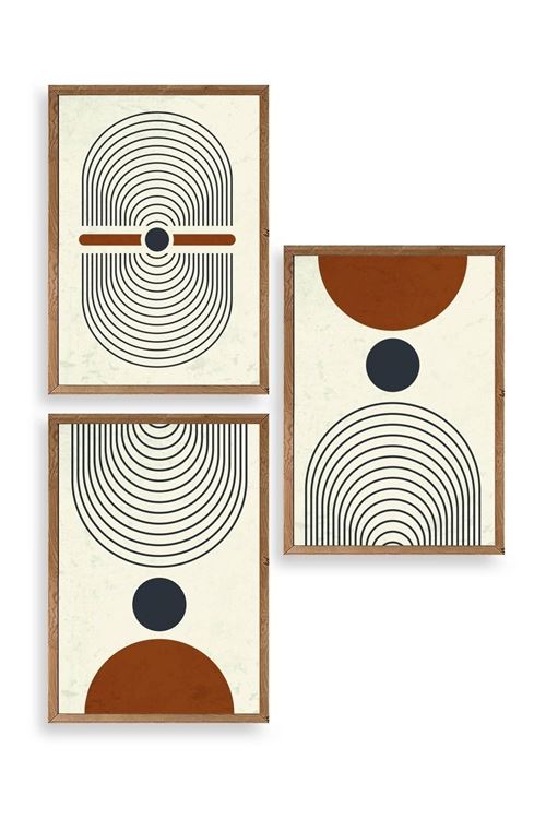 Rahatlatıcı Şekiller Üçlü Ahşap Çerçeveli Tablo 17 x 23