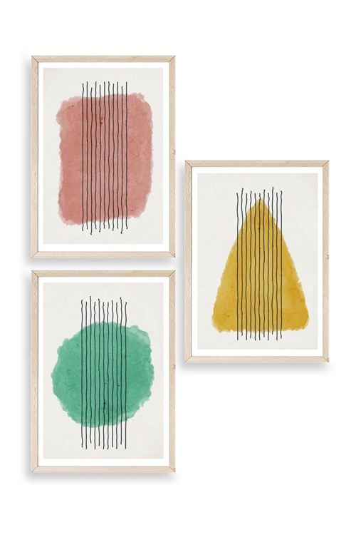 Şekiller Kare Üçgen Üçlü Ahşap Çerçeveli Tablo 30 x 42