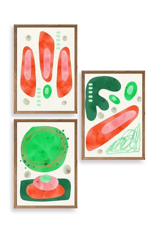 Düşündüren Şekiller Üçlü Ahşap Çerçeveli Tablo 50 x 70