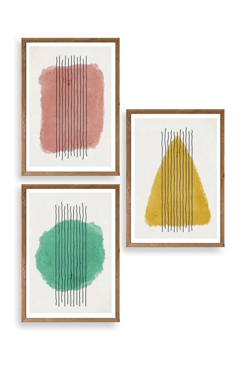 Şekiller Kare Üçgen Üçlü Ahşap Çerçeveli Tablo 50 x 70