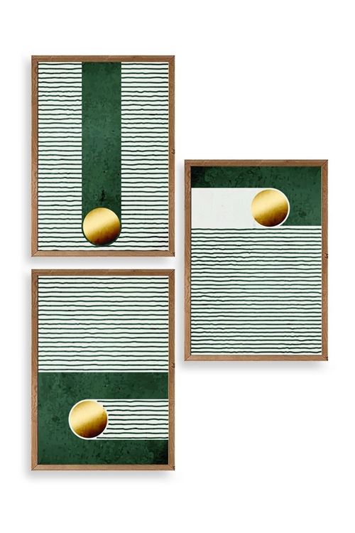 Yuvarlak Top Desenli Üçlü Ahşap Çerçeveli Tablo 17 x 23