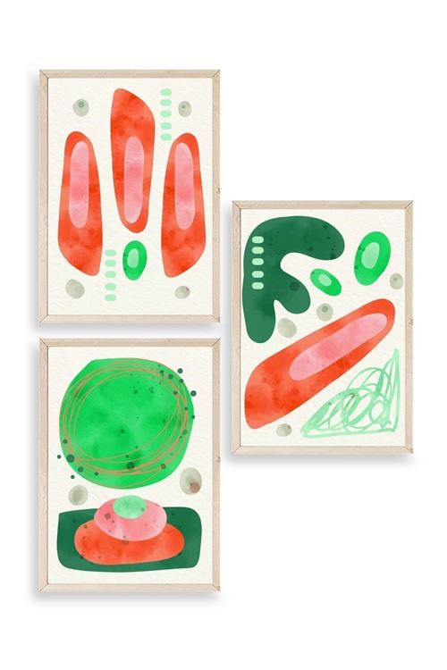 Düşündüren Şekiller Üçlü Ahşap Çerçeveli Tablo 30 x 42