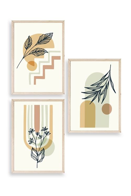 Manzara Üçlü Ahşap Çerçeveli Tablo 23 x 30