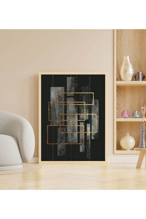 Ahşap Siyah Gold Dekoratif Çerçeveli Tablo - Naturel 50 x 70