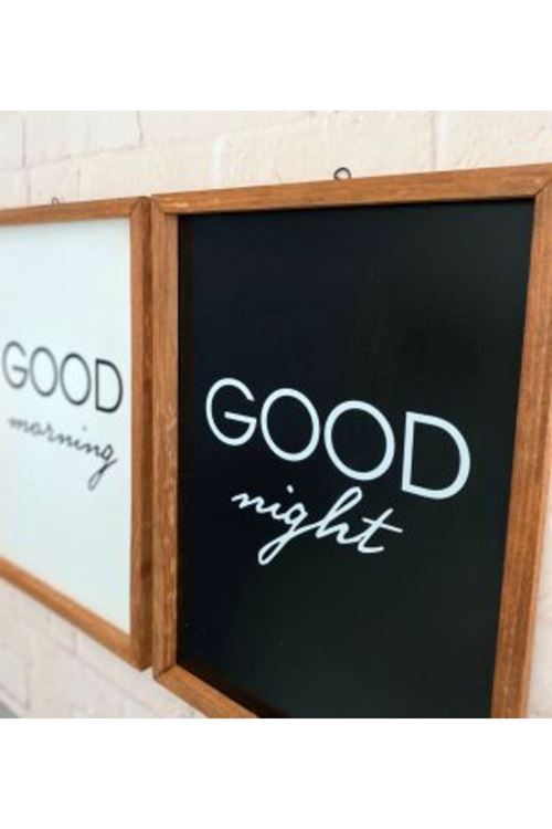 Yatak Odası Good Morning Good Night Ahşap Çerçeve Set 30 x 42
