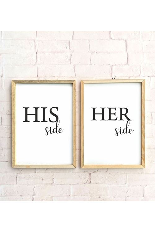 Yatak Odası His Side Her Side Ahşap Çerçeve Set 30 x 42