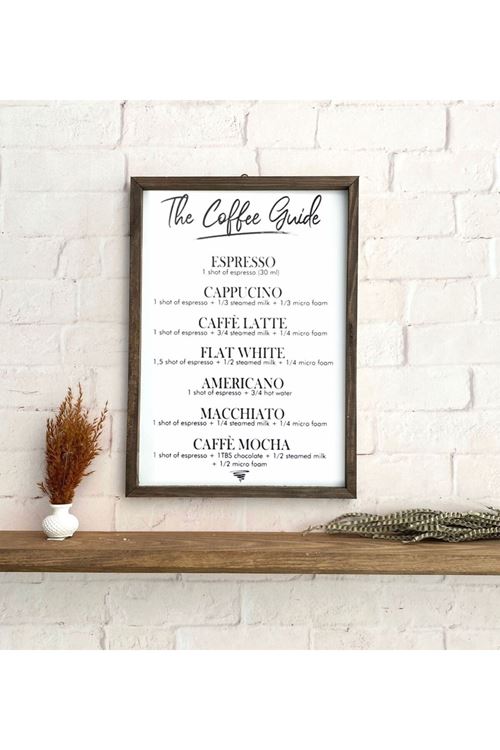 Kahve Köşesi The Coffee Guide Ahşap Çerçeve Beyaz Zemin 30 x 42