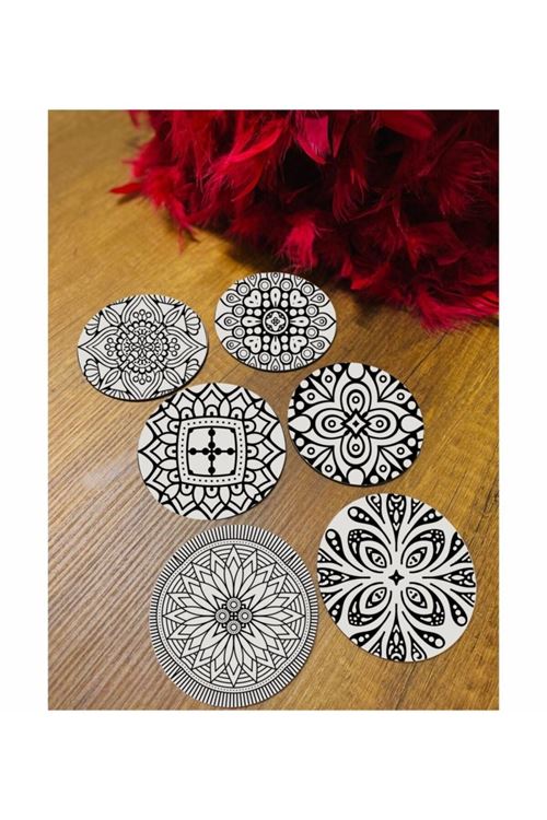 6 Parça Siyah-beyaz Ahşap Bardak Altlığı