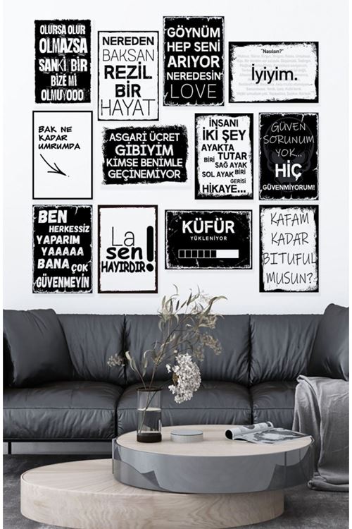 Sözler Temalı 12 Parça Ahşap Poster Tablo Duvar Dekoru 20 x 30