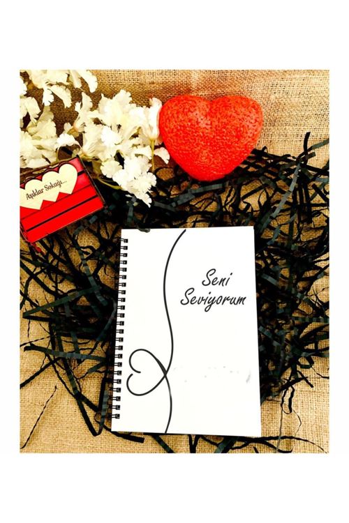 Sevgililer Günü Seni Seviyorum Yazılı Ahşap Defter - Beyaz