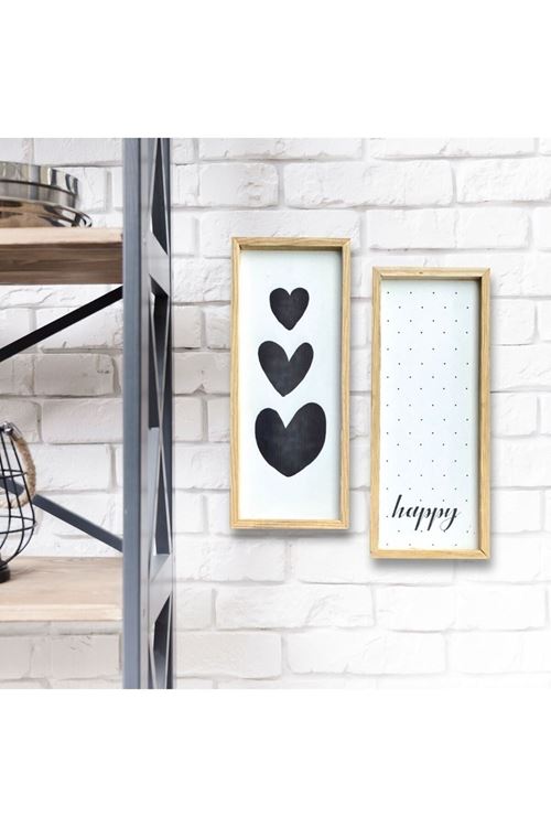 Üçlü Kalp Ve Benekli Happy Ahşap Çerçeve Çocuk Odası 50 x 110