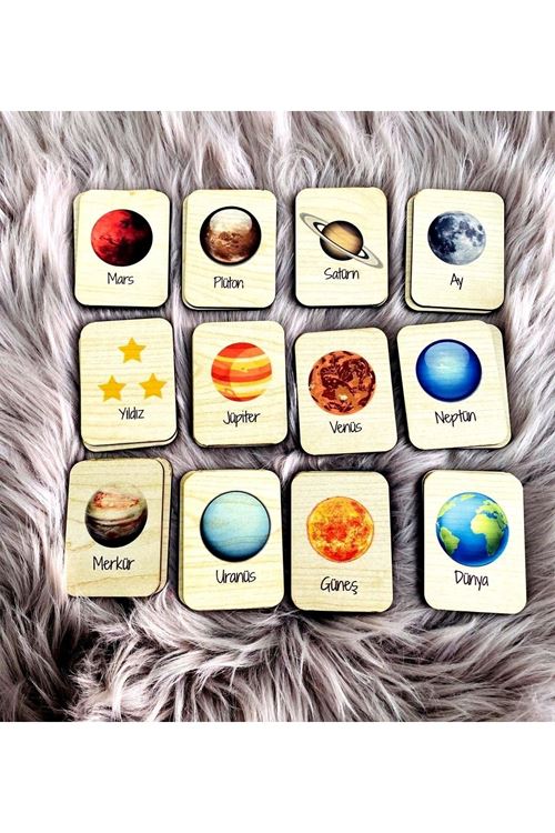 Gezegenler Hafıza Eşleştirme Oyunu Ahşap Eğitici Puzzle Oyuncak