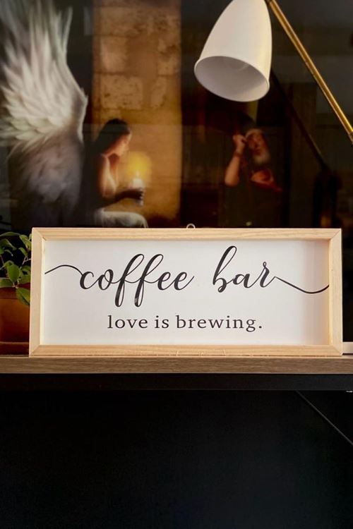 Kahve Köşesi Coffee Bar Love Is Brewing Ahşap Çerçeve - Naturel 50 x 110