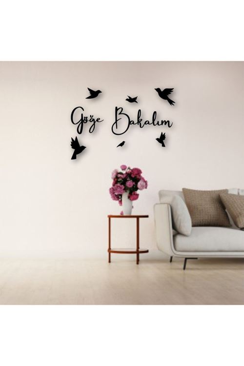 Göğe Bakalım Yazlı Ahşap Duvar Tablo