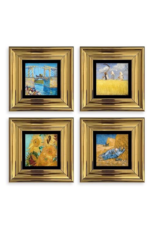 Van Gogh 4 lü Set Çerçeveli Taş Tablo 20 cm