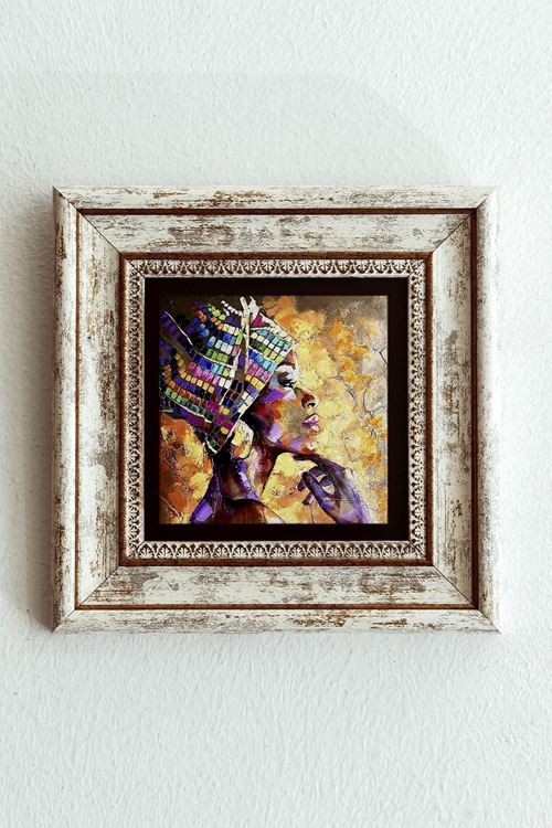 Afrikalı Kadın Çerçeveli Taş Tablo , Çerçeveli Taş Duvar Dekoru-enkcrcvtbl-00159 20 cm