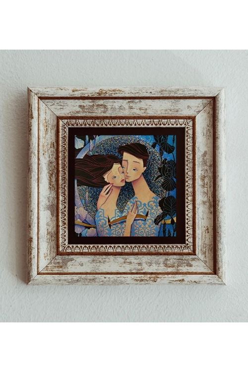 Sarılan Sevgililer Çerçeveli Taş Tablo , Çerçeveli Taş Duvar Dekoru 20 cm