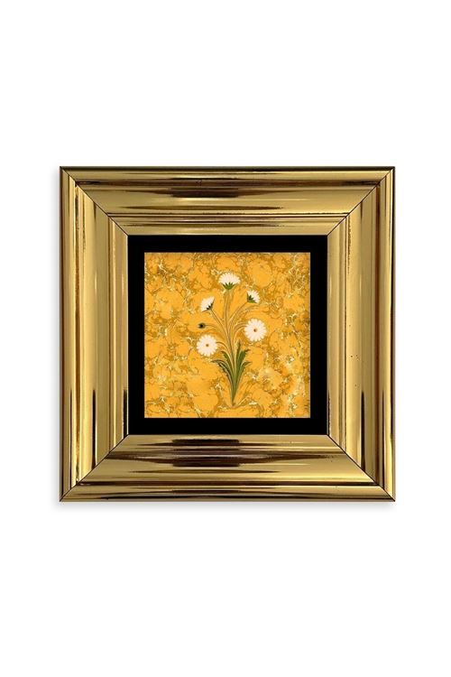 Ebru Sanatı Çiçek Çerçeveli Taş Tablo 20 cm