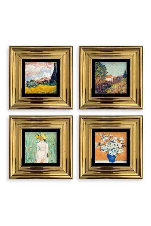 Van Gogh 4 lü Set Çerçeveli Taş Tablo 20 cm