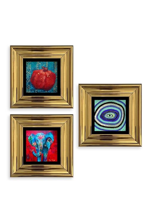 Mistik 3 lü Set Çerçeveli Taş Tablo 20 cm