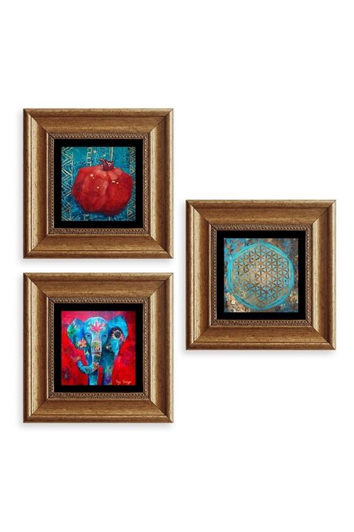 Mistik 3 lü Set Çerçeveli Taş Tablo 20 cm