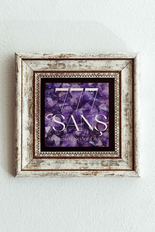 777 Şans Taş Tablo , Çerçeveli Taş Duvar Dekoru-ENKCRCVTBL-00207 20 cm