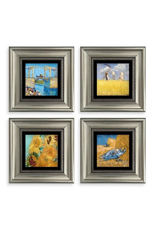 Van Gogh 4 lü Set Çerçeveli Taş Tablo 20 cm