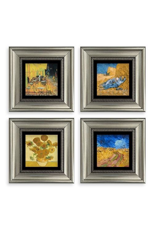 Van Gogh 4 lü Set Çerçeveli Taş Tablo 20 cm
