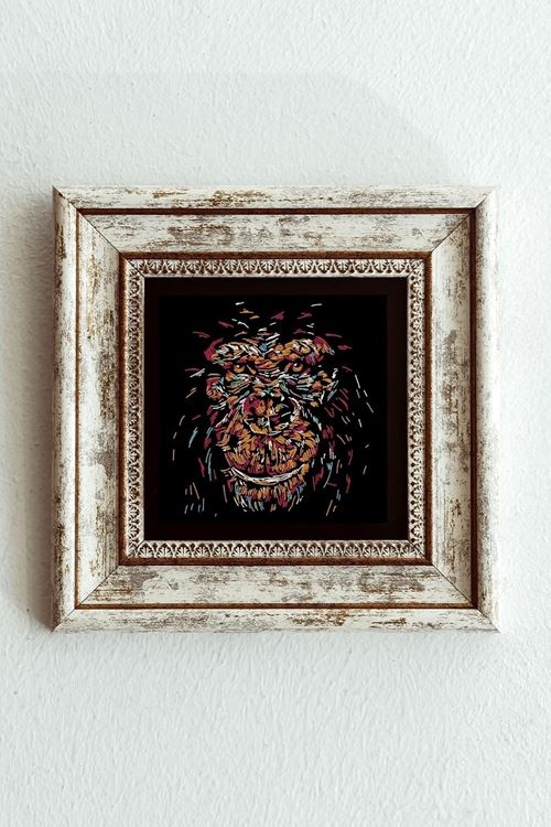 Soyut Çalışma Renkli Goril Çerçeveli Taş Tablo , Çerçeveli Taş Duvar Dekoru-enkcrcvtbl-00099 20 cm