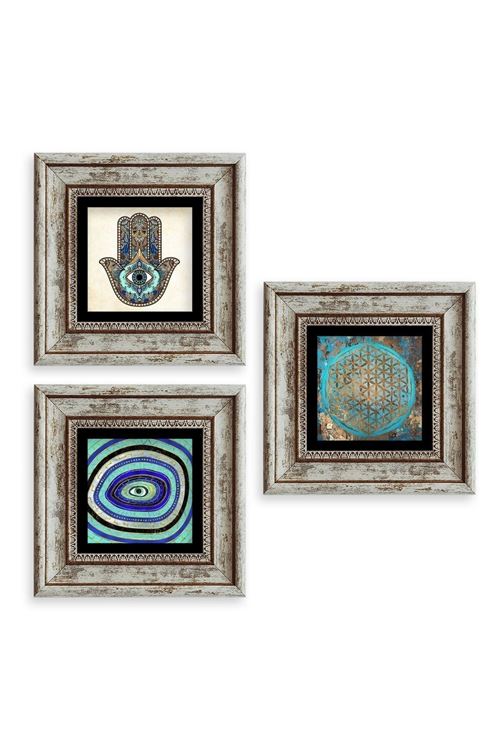 Mistik 3 lü Set Çerçeveli Taş Tablo 20 cm