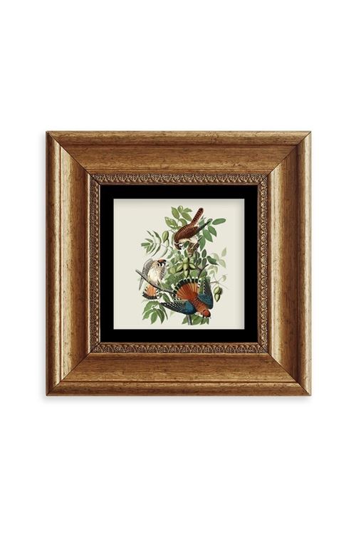 Kuş ve Yapraklar Çerçeveli Taş Tablo 20 cm