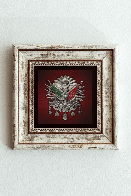 Osmanlı Tuğrası Çerçeveli Taş Tablo , Çerçeveli Taş Duvar Dekoru-enkcrcvtbl-00171 20 cm