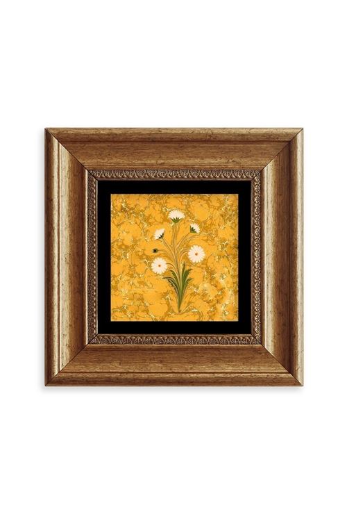 Ebru Sanatı Çiçek Çerçeveli Taş Tablo 20 cm