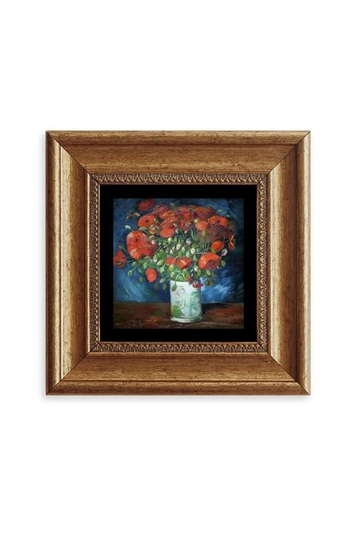 Çiçekli Vazo Çerçeveli Taş Tablo 20 cm