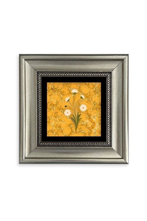 Ebru Sanatı Çiçek Çerçeveli Taş Tablo 20 cm