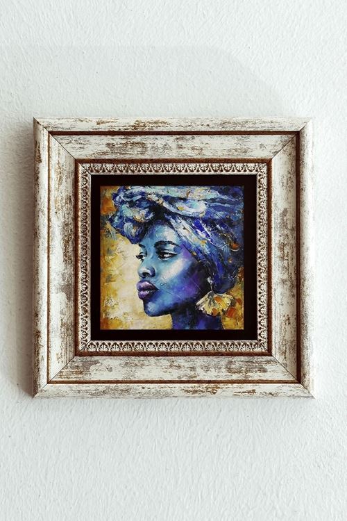 Afrikalı Kadın Çerçeveli Taş Tablo , Çerçeveli Taş Duvar Dekoru-enkcrcvtbl-00148 20 cm