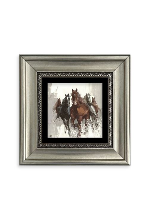Koşan Atlar Yağlı Boya Çerçeveli Taş Tablo 20 cm