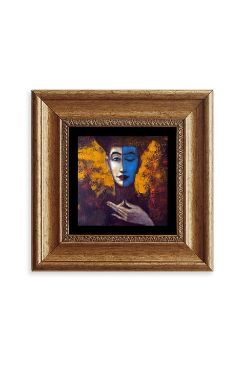 İki Ruh Hali Kadın Çerçeveli Taş Tablo 20 cm