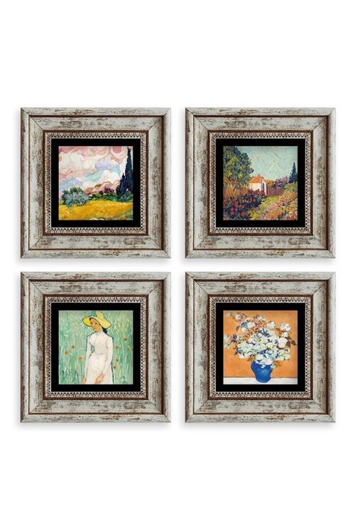 Van Gogh 4 lü Set Çerçeveli Taş Tablo 20 cm