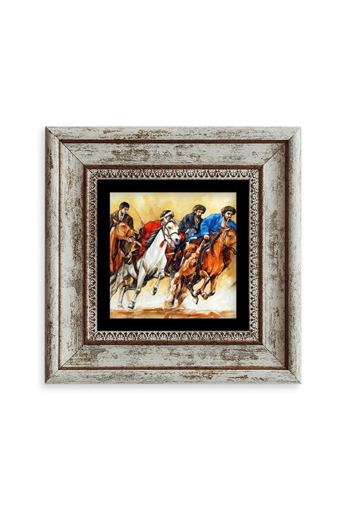 Koşan Atlar Yağlı Boya Çerçeveli Taş Tablo 20 cm
