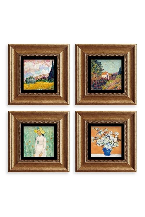 Van Gogh 4 lü Set Çerçeveli Taş Tablo 20 cm