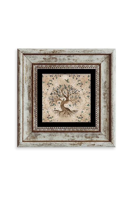 Hayat Ağacı Çerçeveli Taş Tablo 20 cm