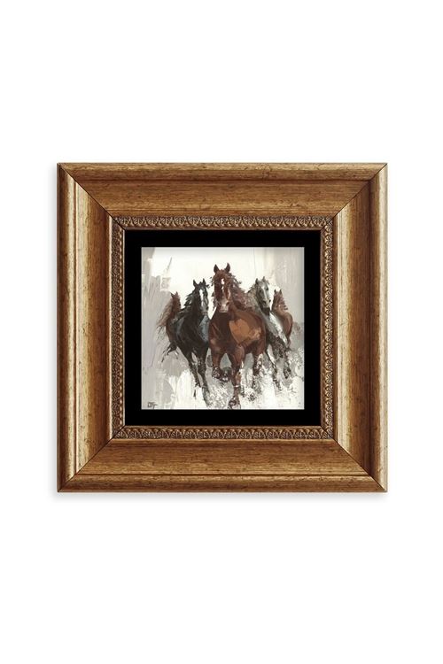 Koşan Atlar Yağlı Boya Çerçeveli Taş Tablo 20 cm