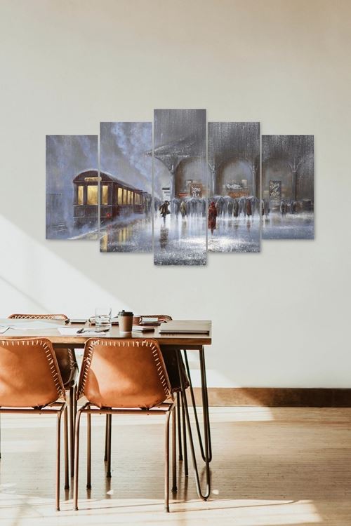 Yağmur ve Tren 5 Parçalı Mdf Tablo 60 x 100