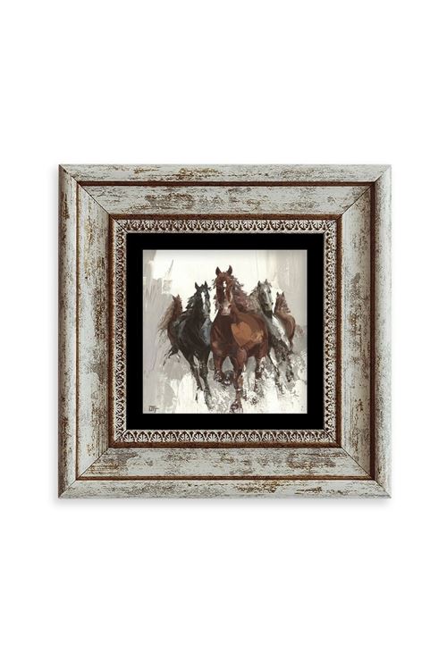 Koşan Atlar Yağlı Boya Çerçeveli Taş Tablo 20 cm