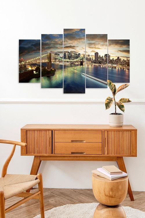 Şehir Manzarası 5 Parçalı Mdf Tablo 60 x 100