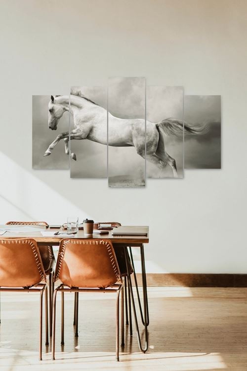 Beyaz At Manzarası 5 Parçalı Mdf Tablo 60 x 100