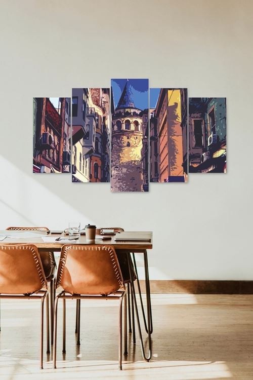 Şehir Manzarası 5 Parçalı Mdf Tablo 60 x 100