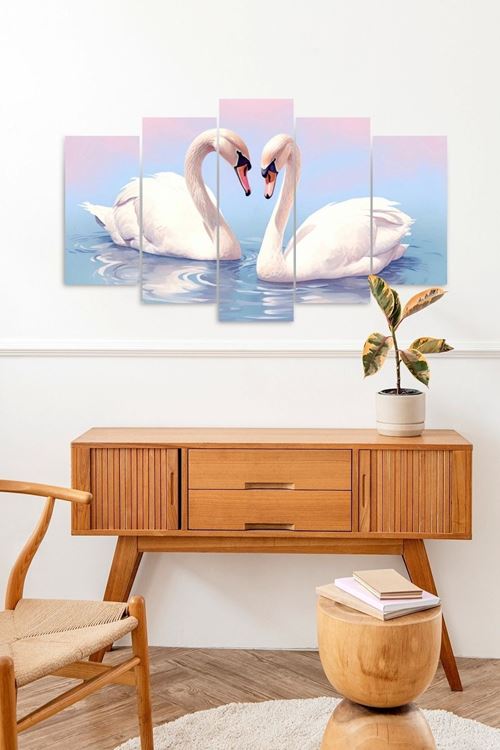 Deniz Manzarası Kuğu 5 Parçalı Mdf Tablo 60 x 100